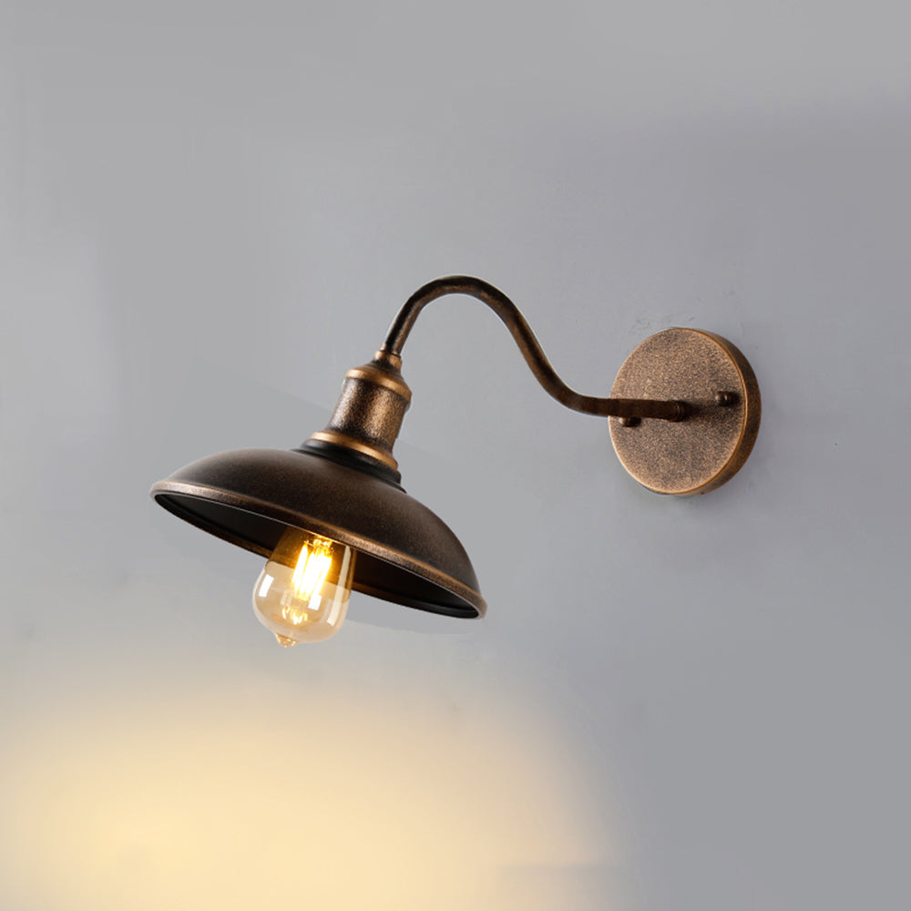 Epoch Rustic Bowl Shaped Metal Wall Lamp, Antique Brass - Lamp Outdoor