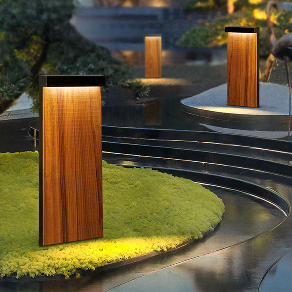 Ray Modern Metal Rectangular Outdoor Path Light, Wood - Lamp Outdoor