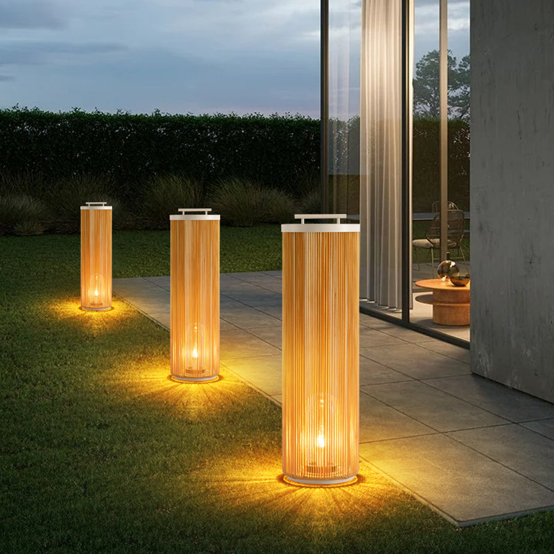 Ritta Retro Metal/Rattan Floor Lamp, Hardwired/Solar/LED, Outdoor - Lamp Outdoor