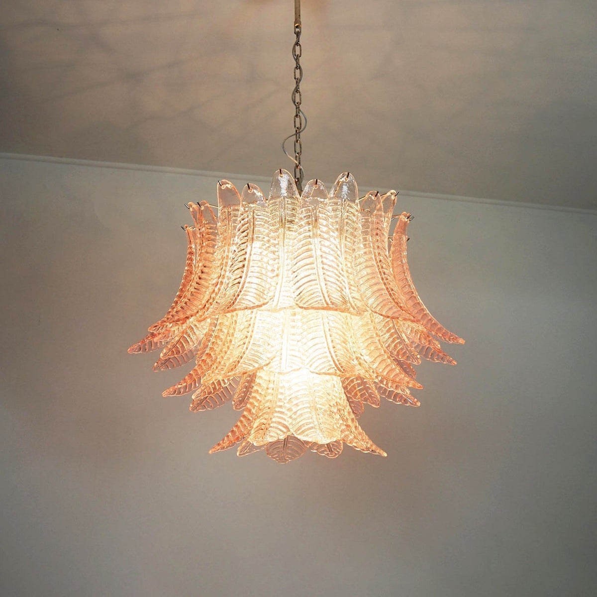 Celiaria Chandelier Pink Leaf Glass Layered Graceful Luxury