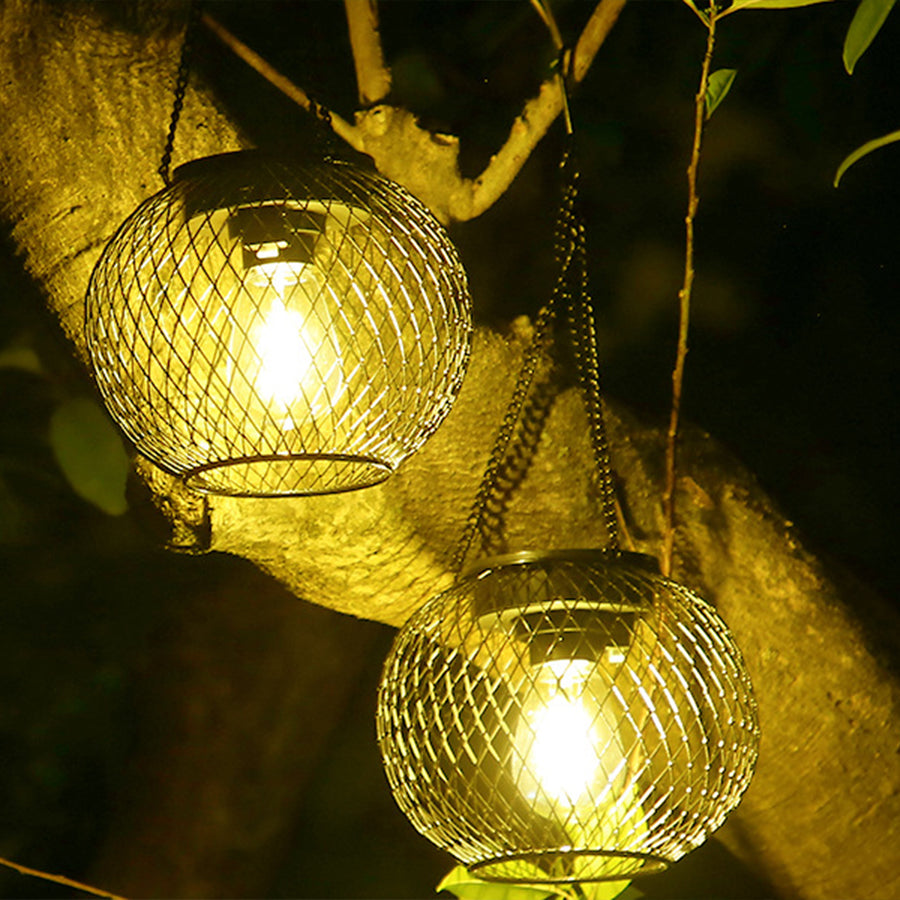 Metal Hollow Black Lantern Pendant Light Solar-Powered - Lamp Outdoor