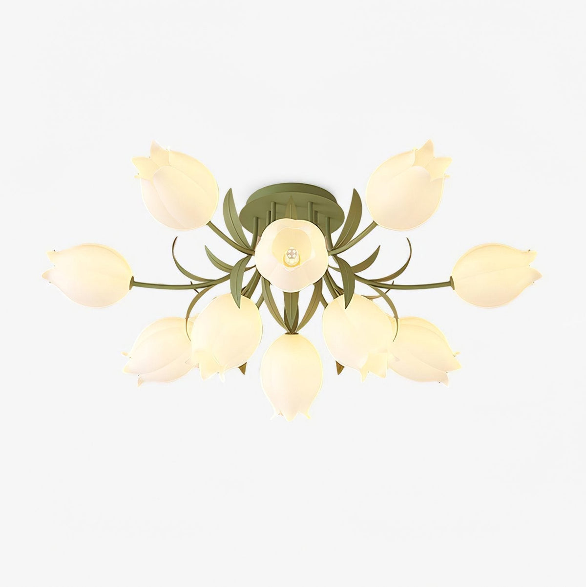 Ivory Ceiling Light Lily Flower Blossom Green Base