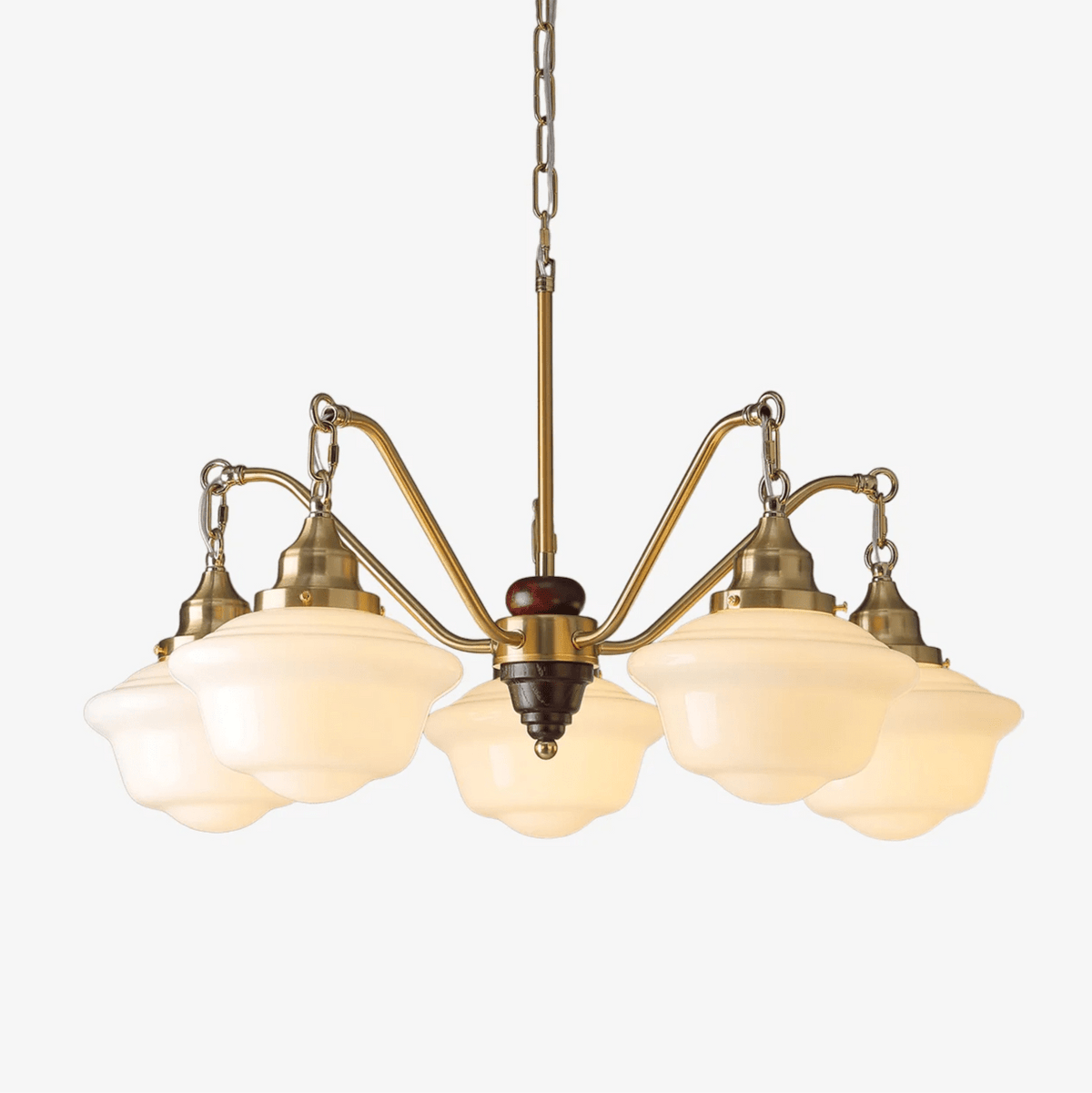 Syloira Chandelier Brass Wood Frosted Glass Classic