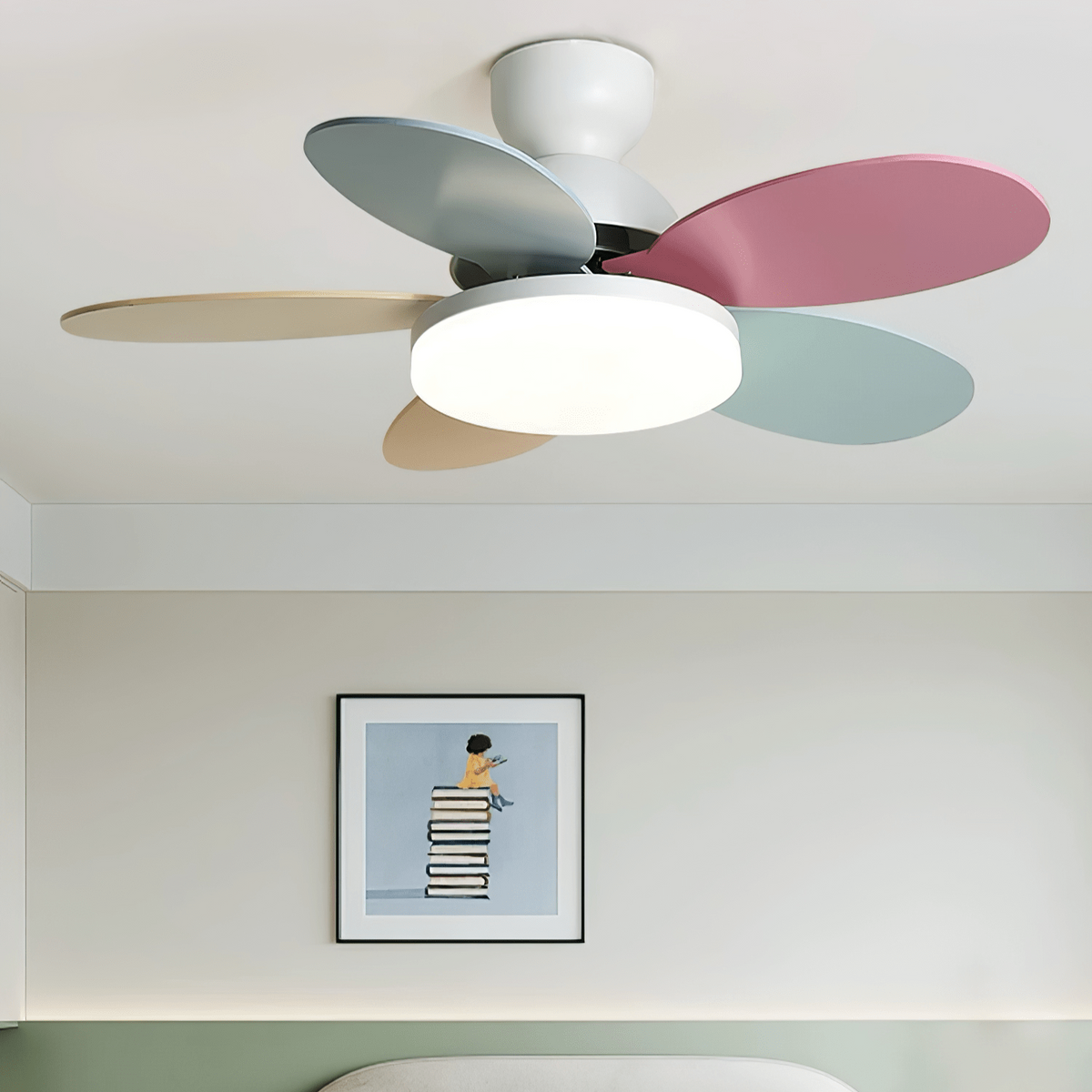 Liora Colorful Wooden Kids Ceiling Fan Light