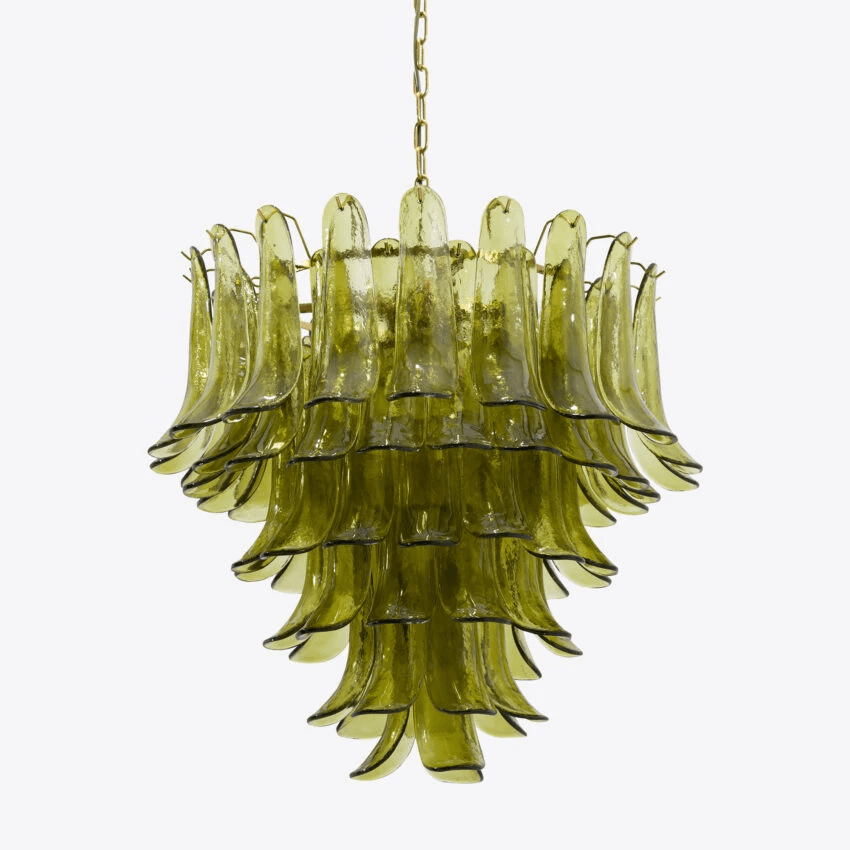 Darix Chandelier Green Petal Glass Layered Natural