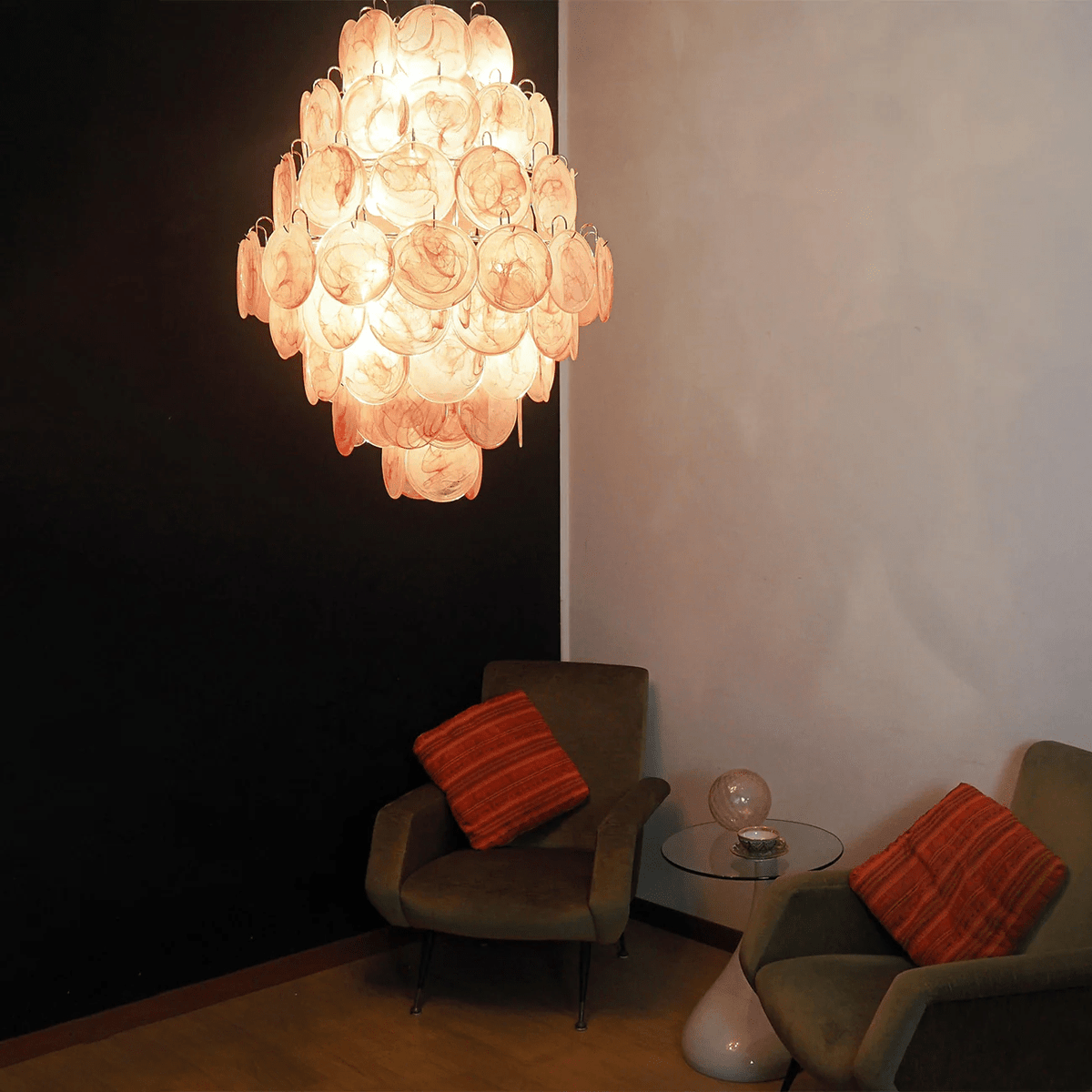 Eirarine Chandelier Pink Murano Glass Handblown Discs