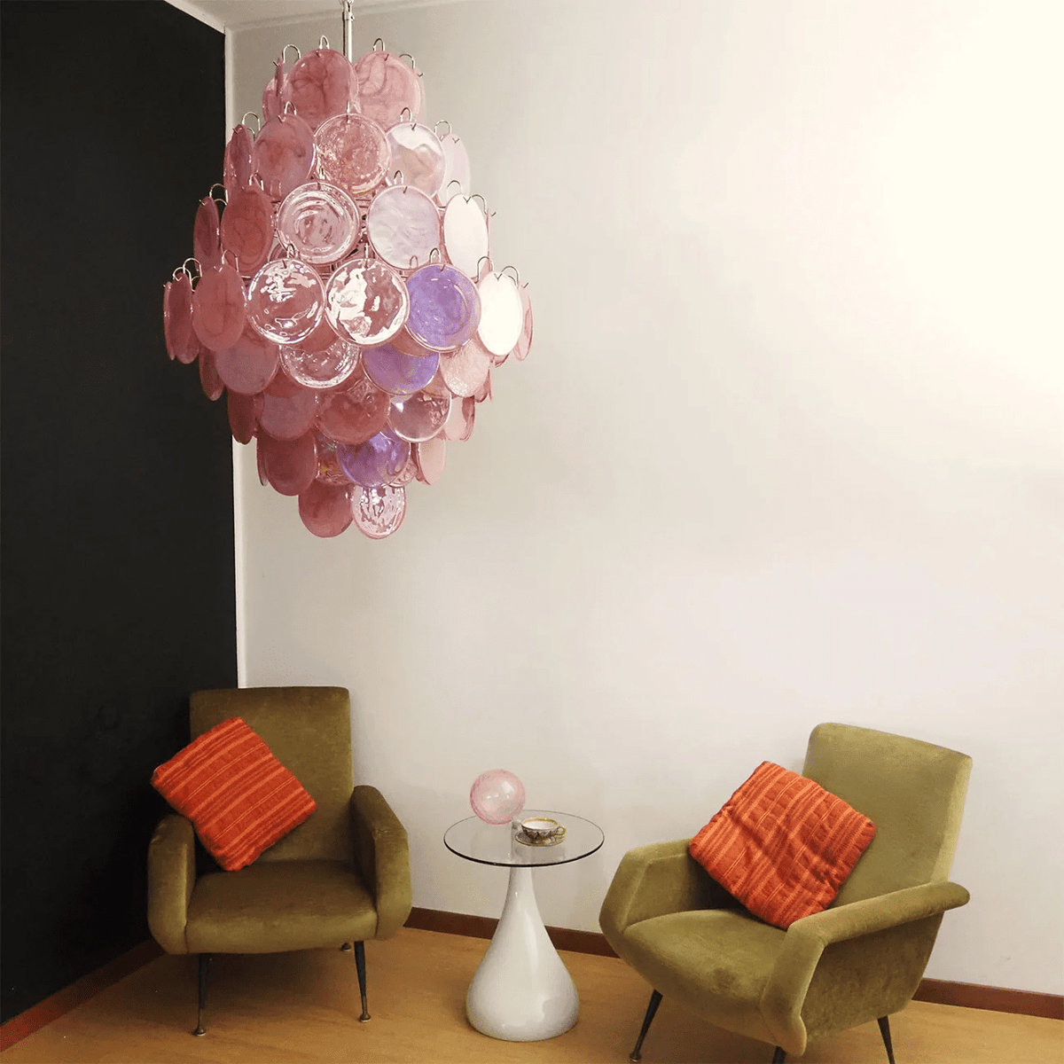 Eirarine Chandelier Pink Murano Glass Handblown Discs