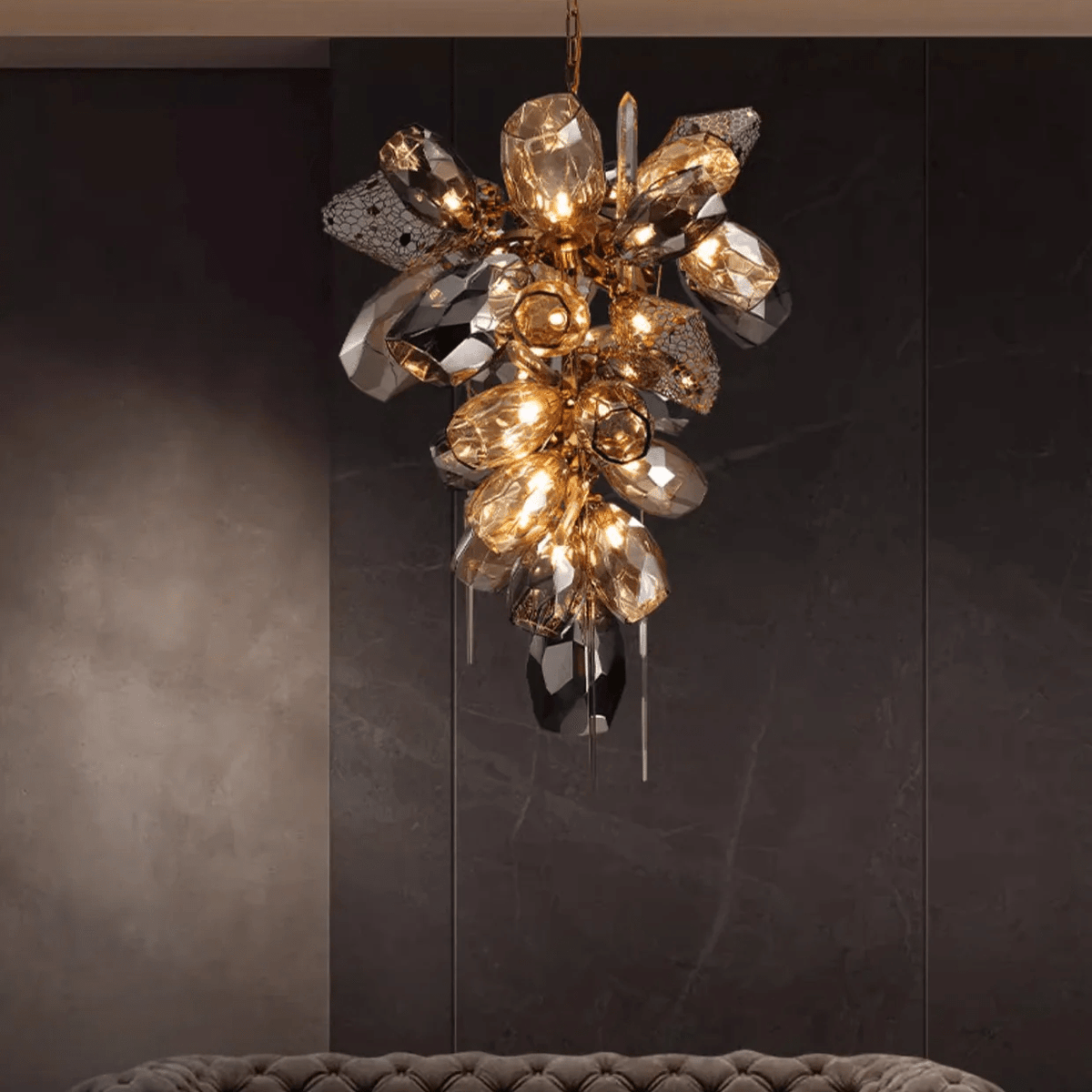 Celirian Chandelier Modern Glass Crystal Smoked Cluster