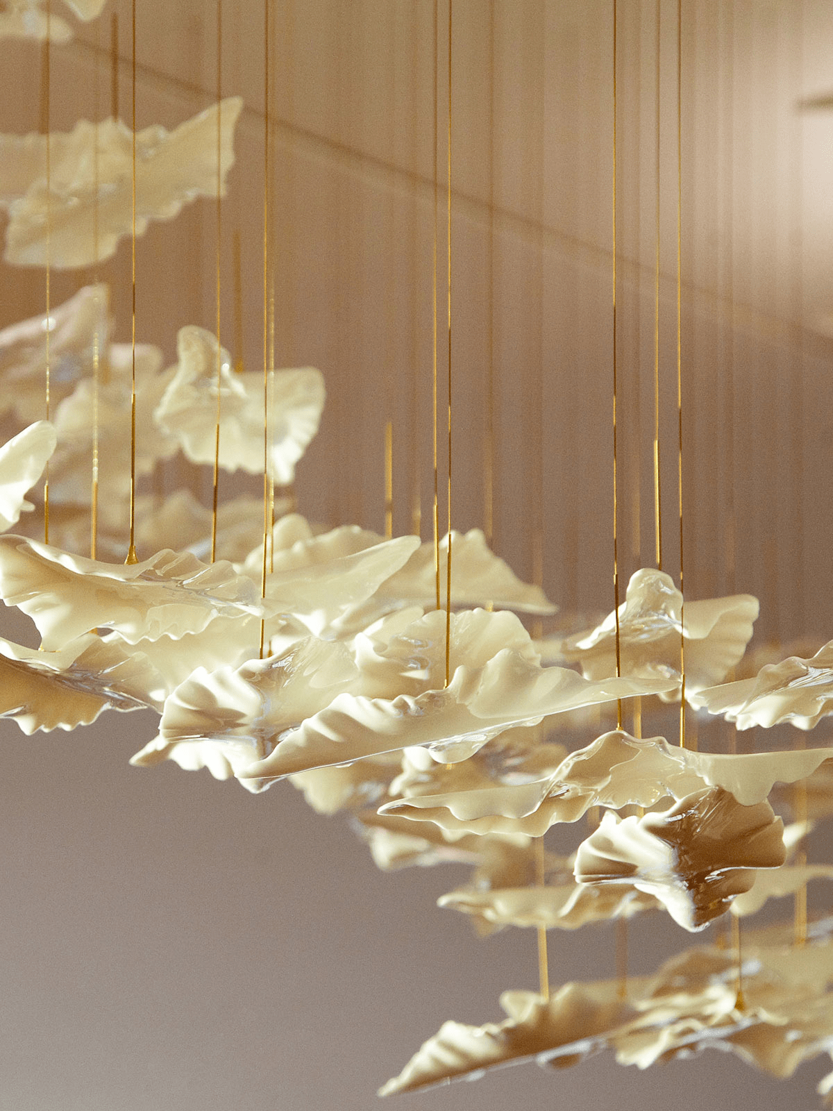 Fiva Leaf Twisted Sculptural Chandelier