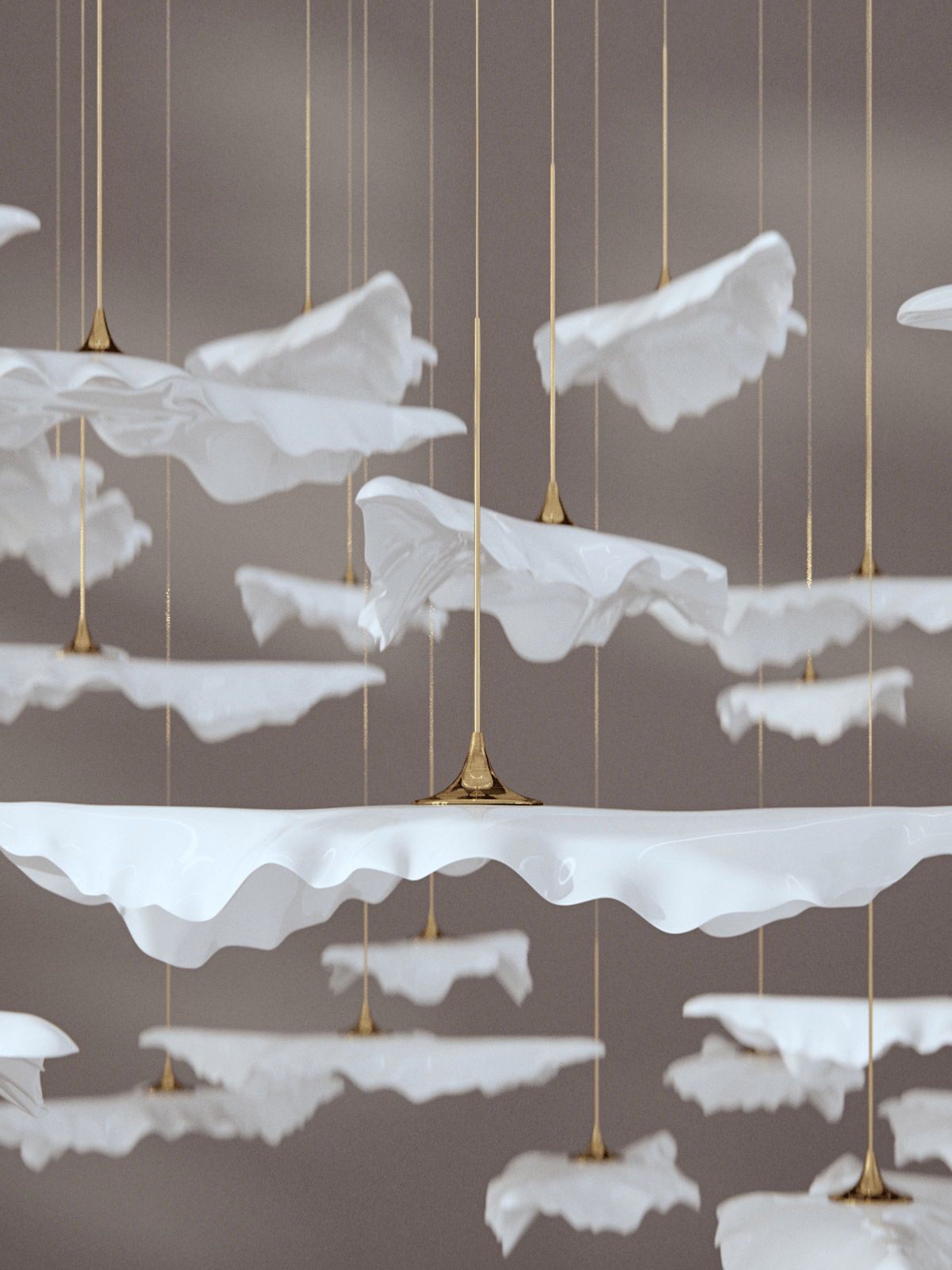 Fiva Leaf Twisted Sculptural Chandelier