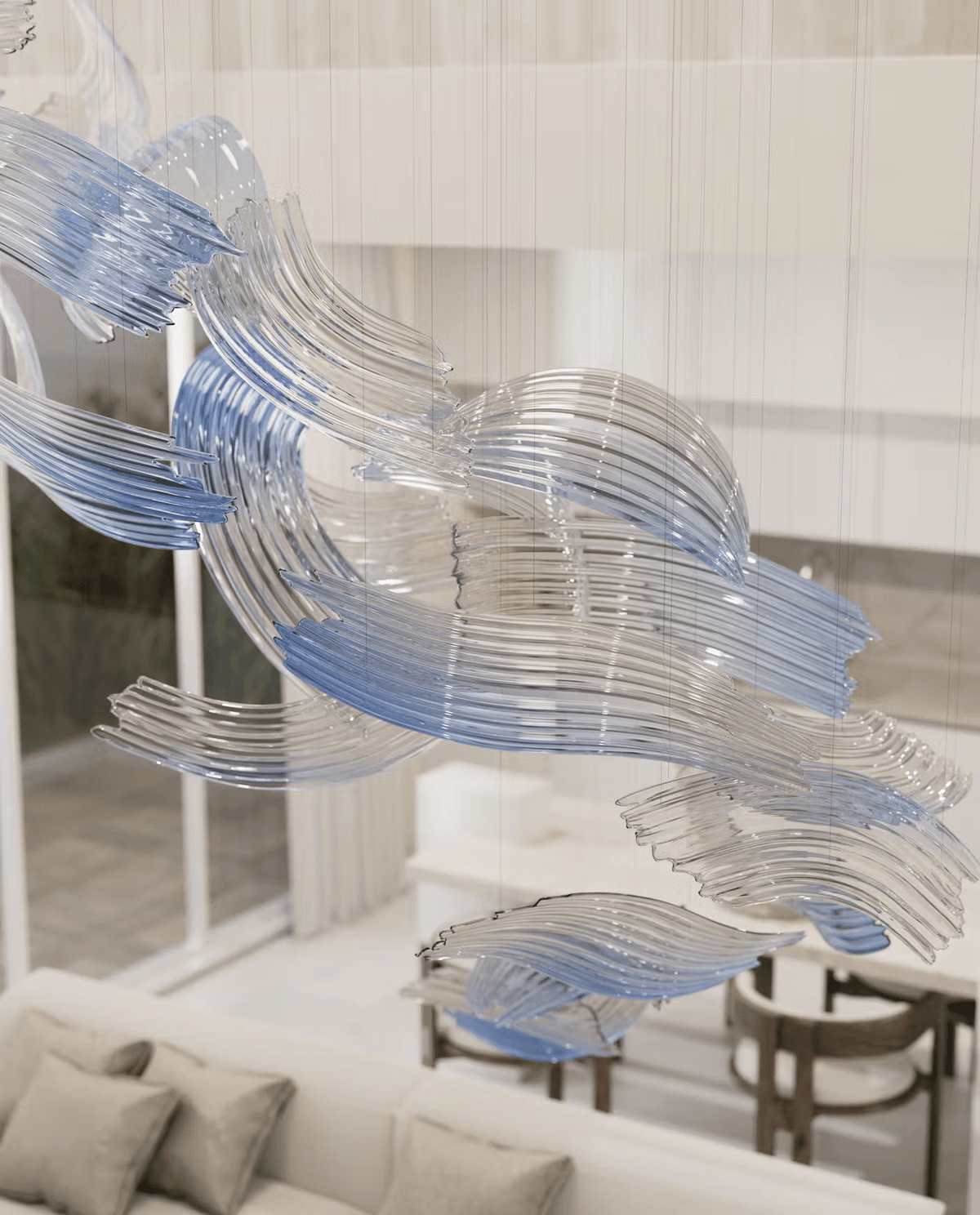 Indigo Brush Abstract Art Blue &Clear Glass Chandelier