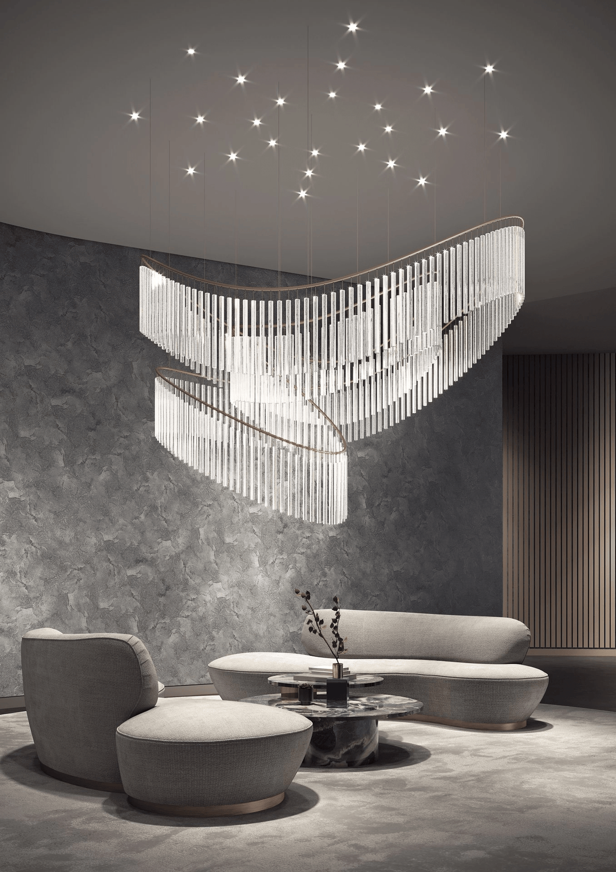 Rivella Shimmering Cascade Crystal Glass Chandelier
