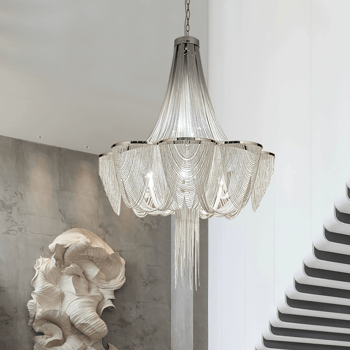 Serein Silver Chain Tassel Chandelier