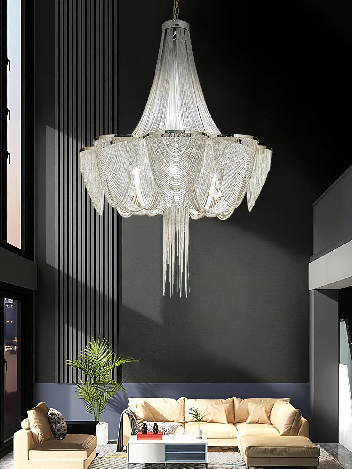 Serein Silver Chain Tassel Chandelier