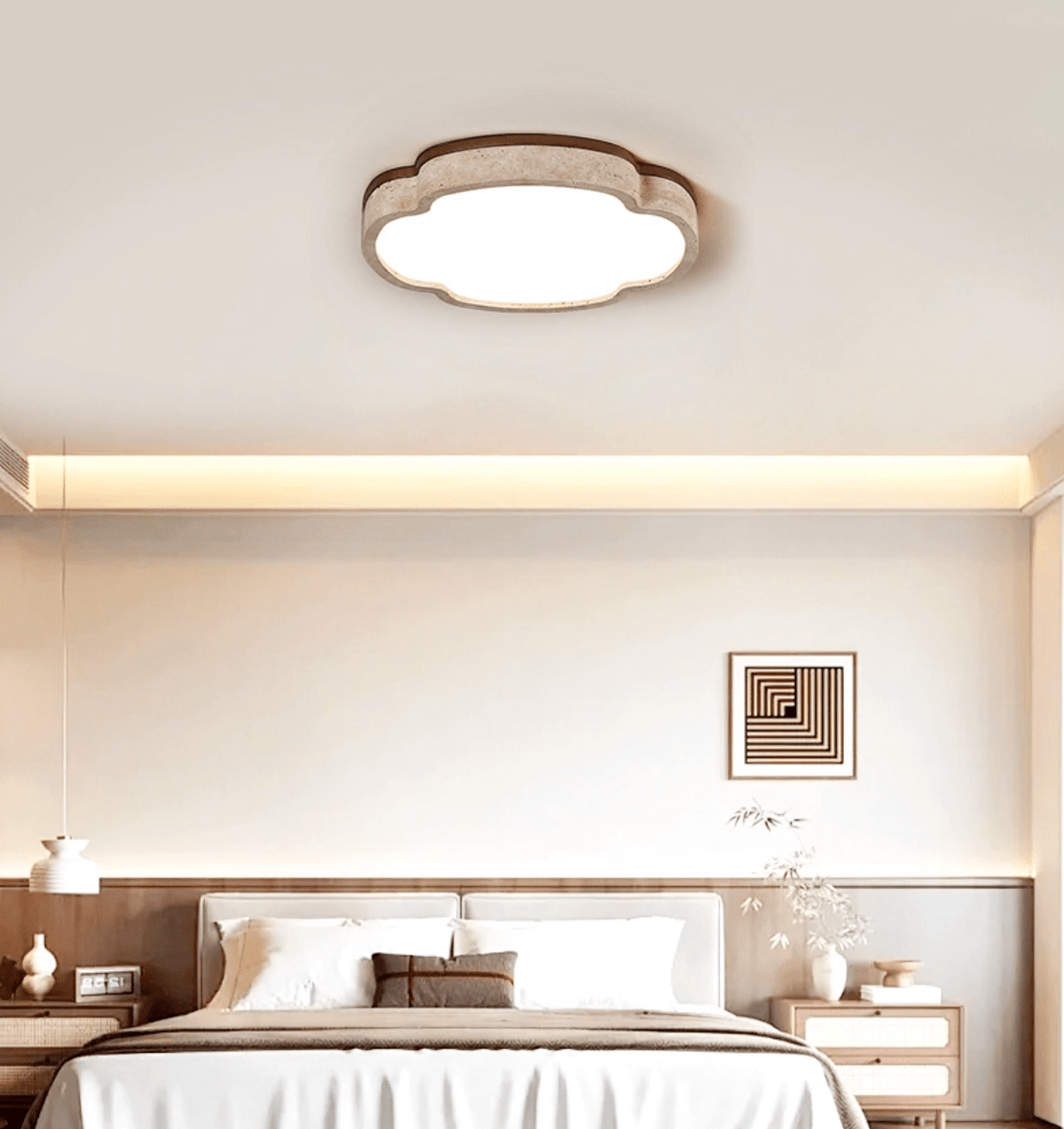 Vito Marshmallow Four-Petal Cloudform Yellow Travertine Ceiling Lamp