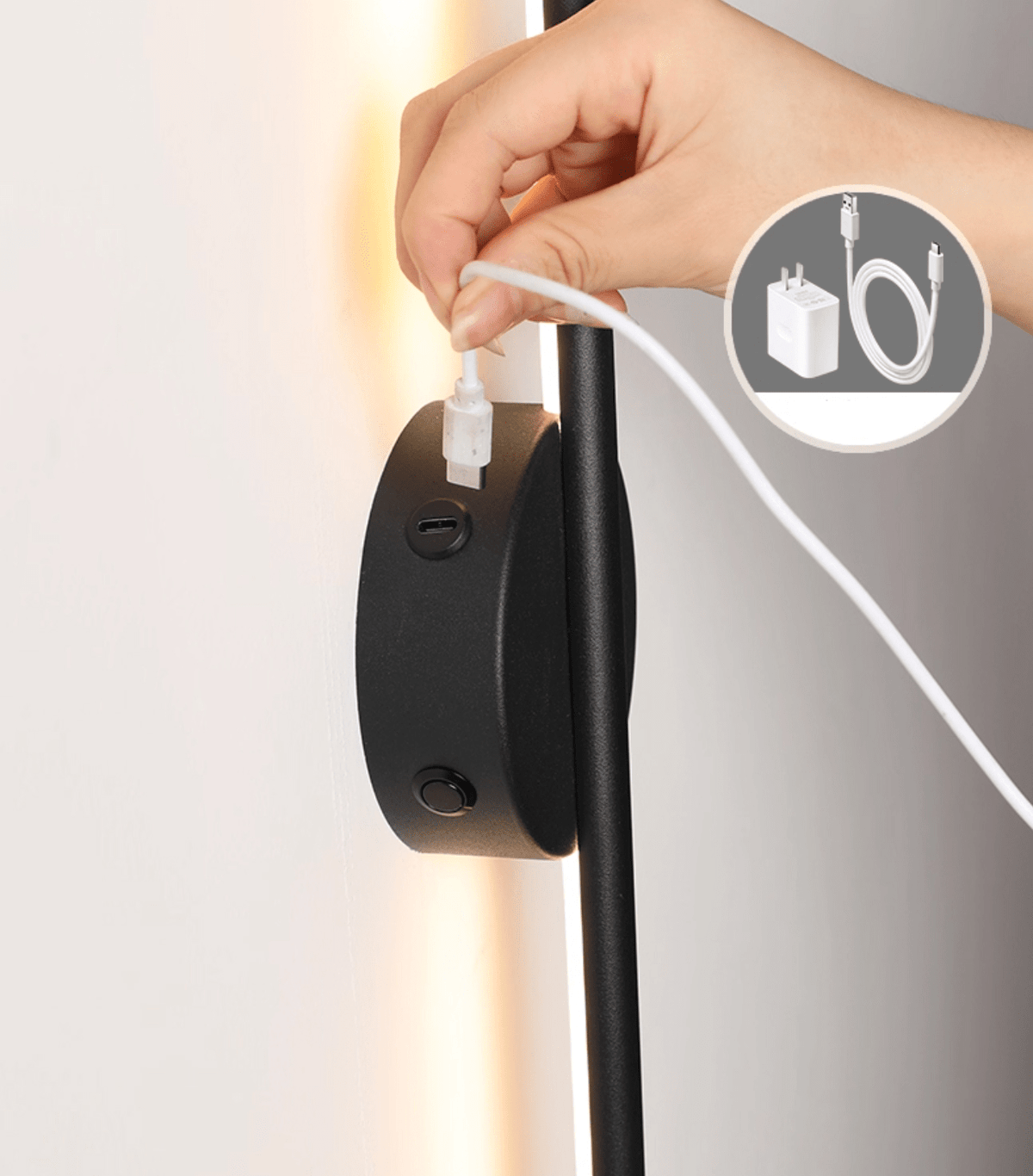 Fral Black Sleek Cordless Rechargeable Wall Lamp