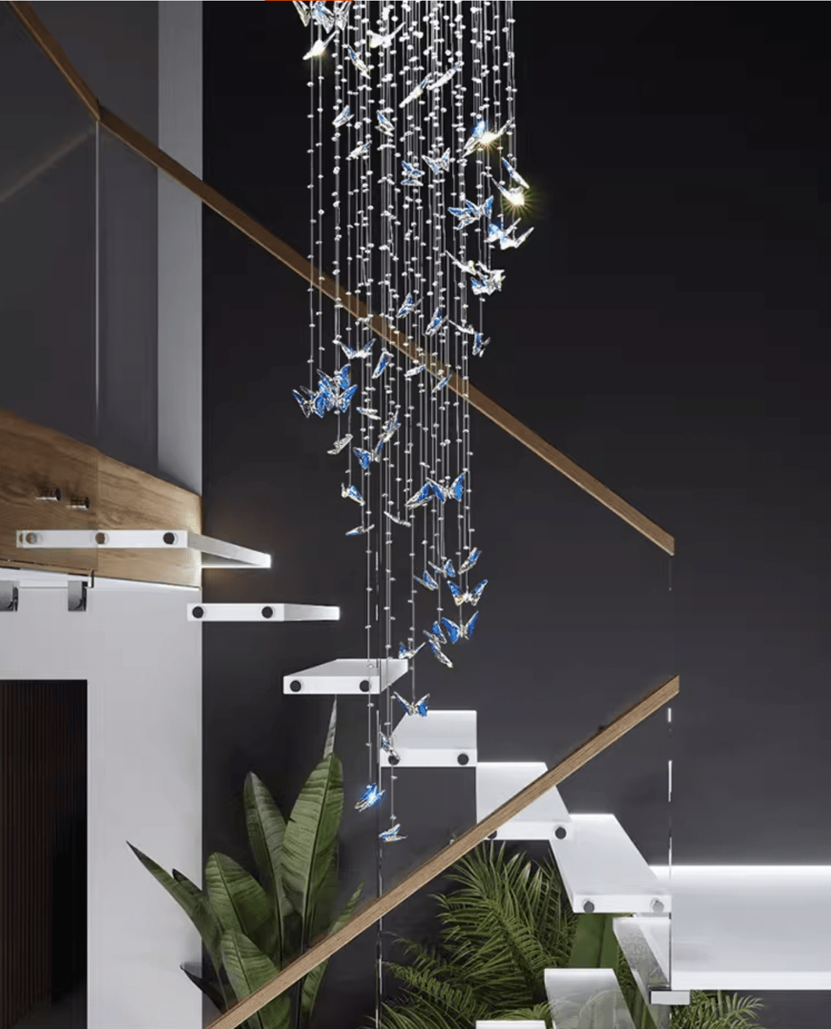 Volans Butterfly Crystal Glass Chandelier