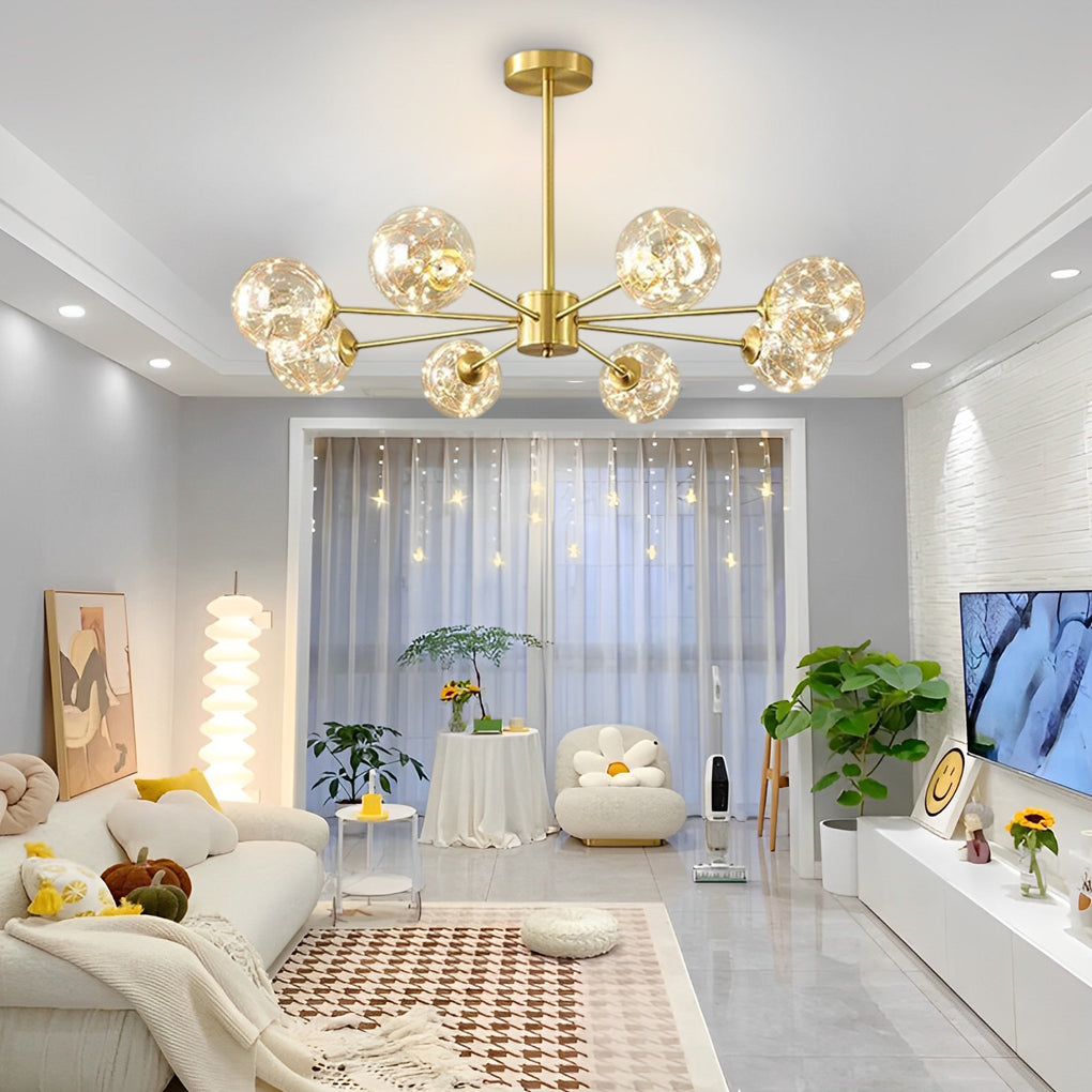 6-light LED Glass Gold Globe Chandeliers Kitchen Pendant Lighting - Lamp Outdoor