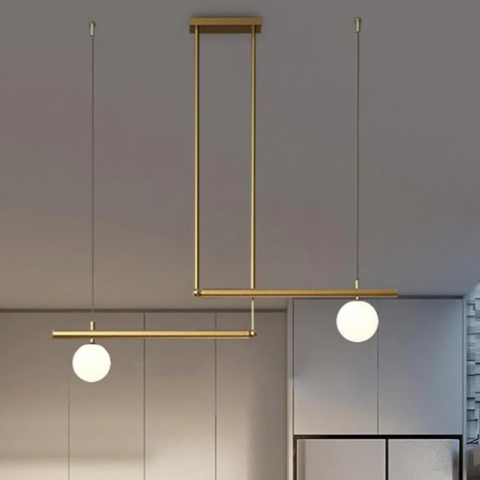 Minimalist Modern Linear Globe Pendant Lighting Copper Glass Kitchen & Dining Room Light - Lamp Outdoor