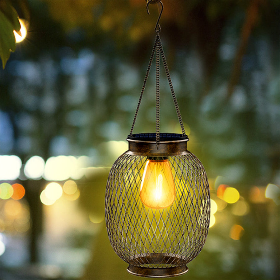Metal Hollow Black Lantern Pendant Light Solar-Powered - Lamp Outdoor