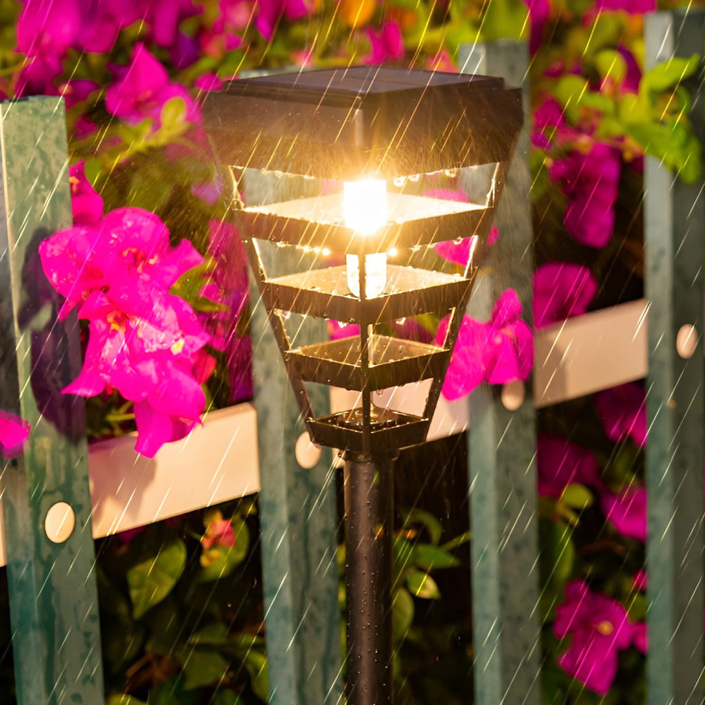 Smart Solar Black Outdoor Post Light Weatherproof LED Lawn Lamp with Intelligent Light Control - Lamp Outdoor