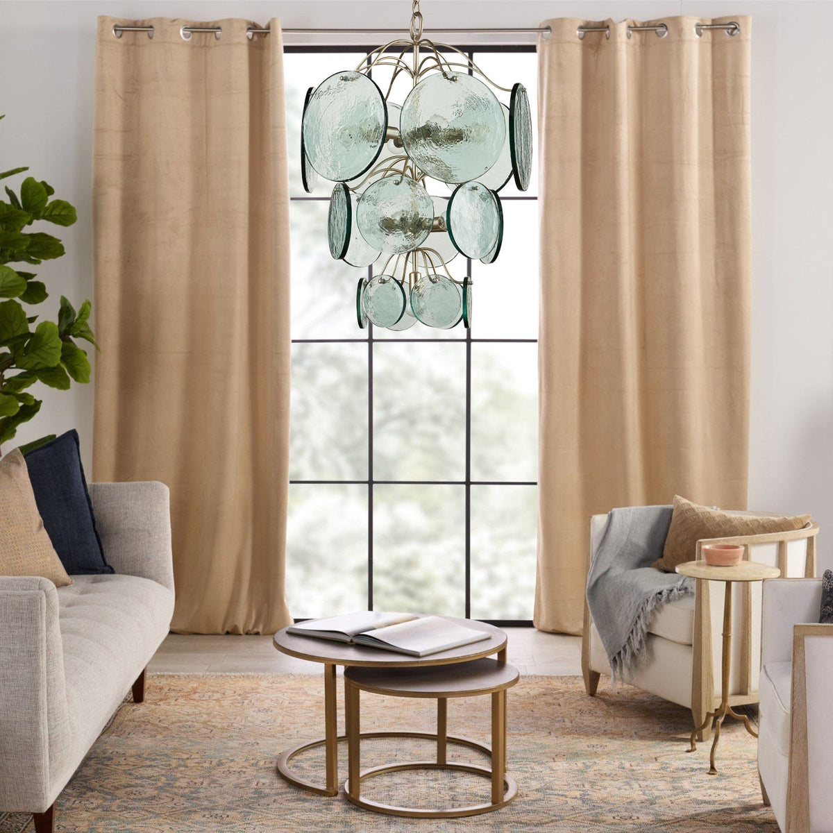 Celeora Chandelier Rovigo Recycled Glass Disc Modern Flowing