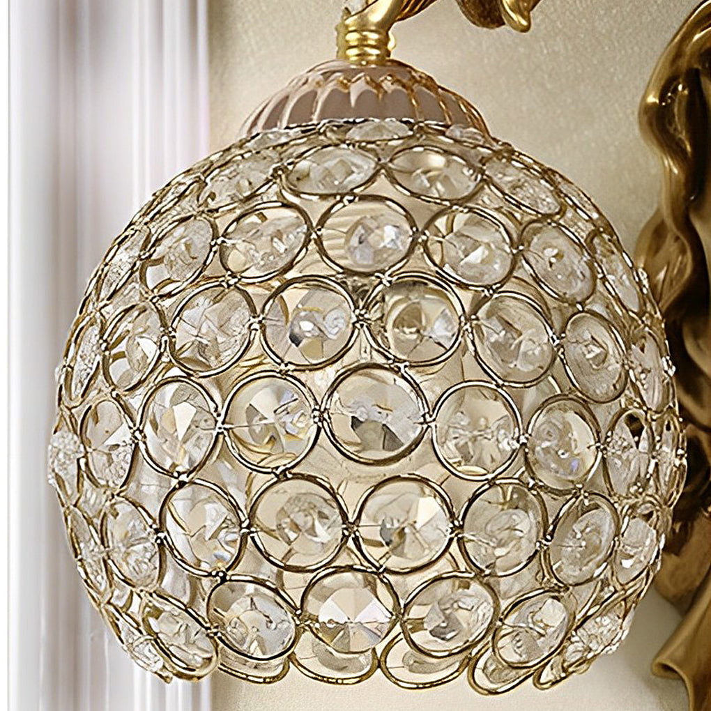 Resin Antique Angel Creative Glass Crystal European Style Wall Lamp - Lamp Outdoor