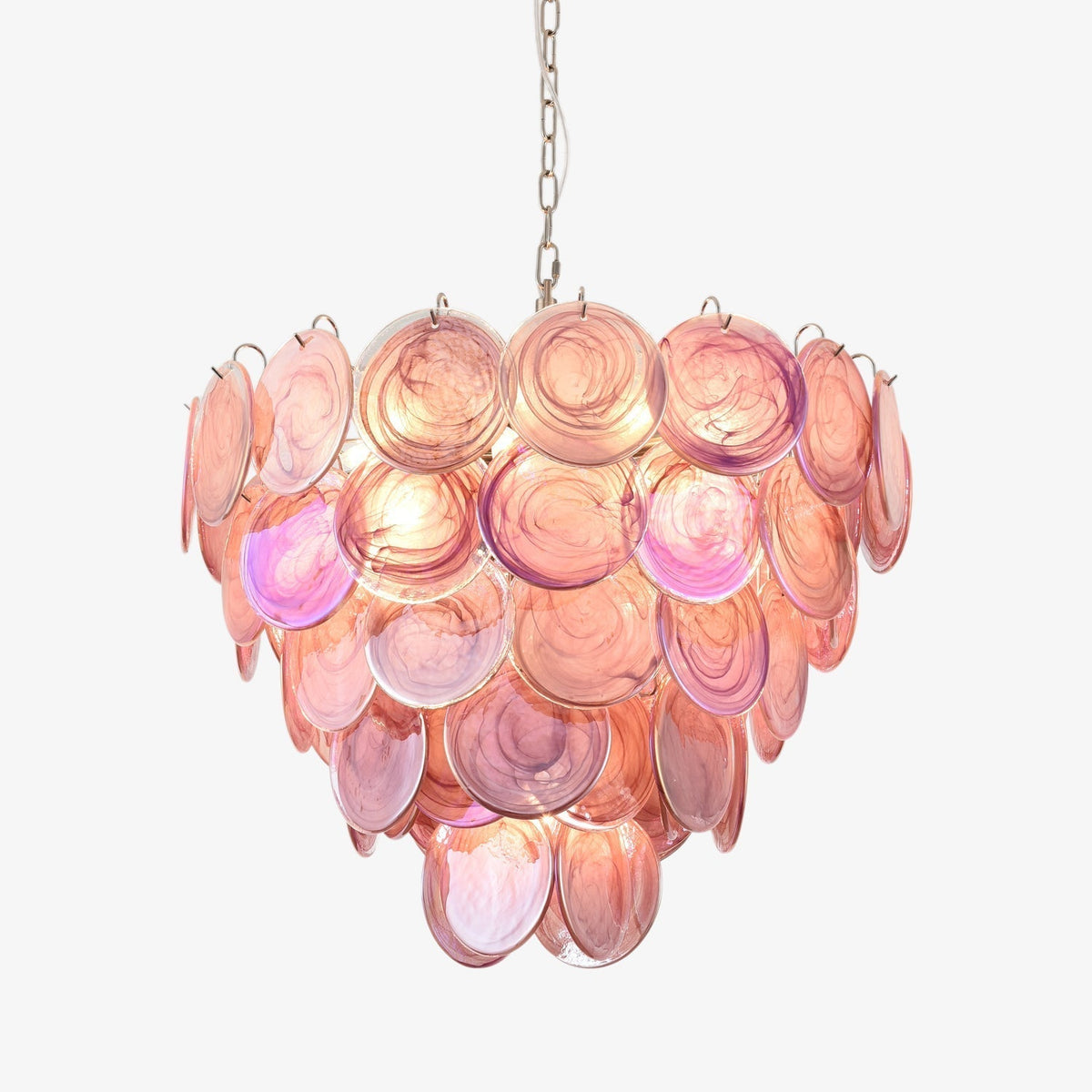 Ault Chandelier Pink Murano Disc Layered Contemporary
