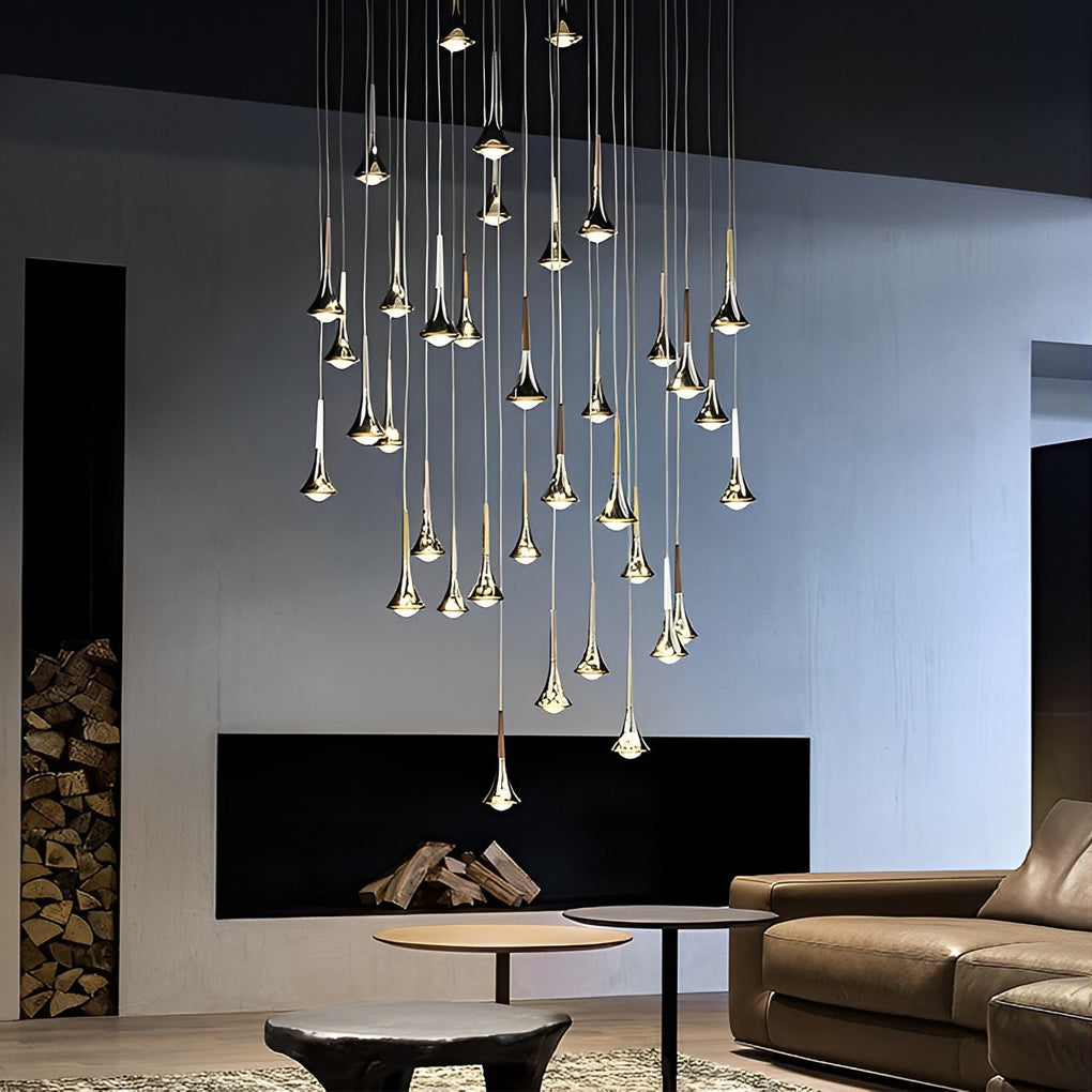 1-Light Water Drop Metal LED Nordic Staircase Pendant Lights Small Chandelier - Lamp Outdoor
