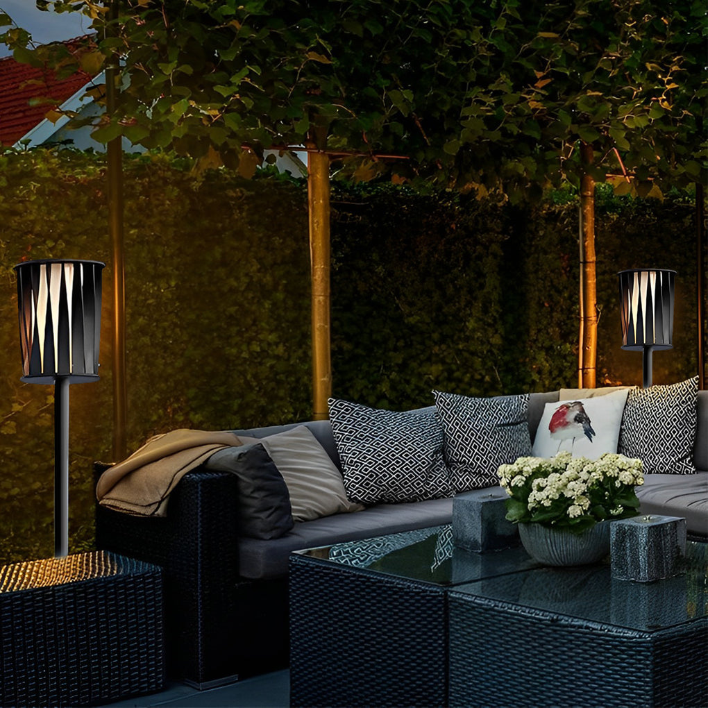 Stainless Steel Outdoor Floor Lamp with Rotating Design and Vertical Slats - Lamp Outdoor