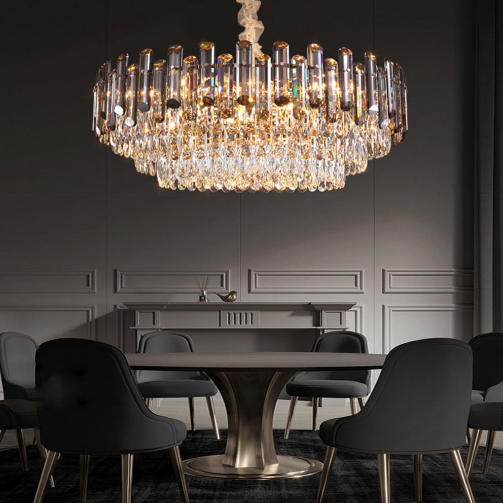 Round Oval Multi layer Crystal Electroplating Metal Modern Chandelier - Lamp Outdoor