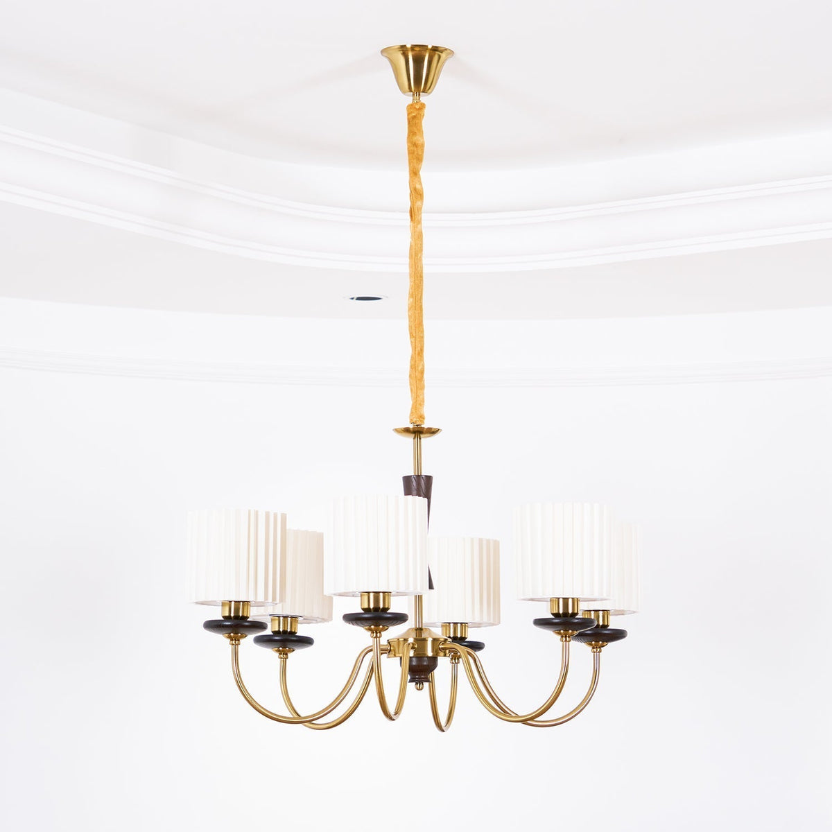 Corviel Chandelier Brass Fabric Pleated Shades