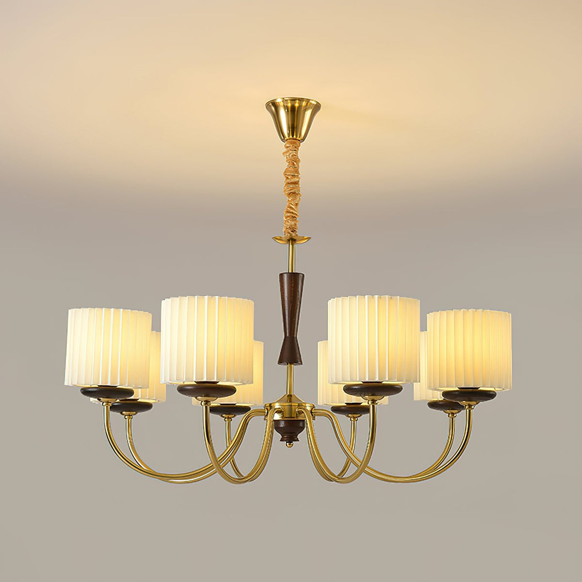 Corviel Chandelier Brass Fabric Pleated Shades