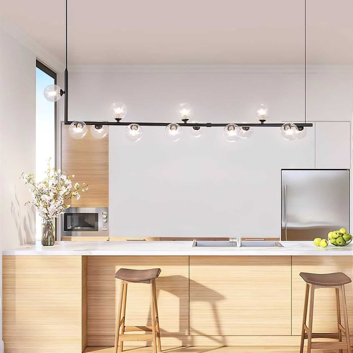 Moss Chandelier Glass with Black Steel Linear
