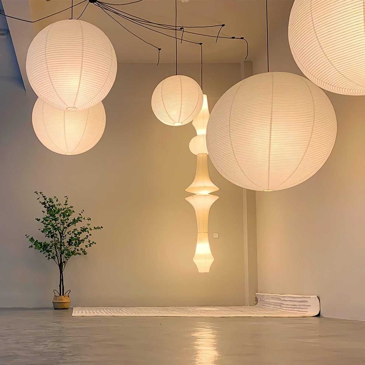 Quaden Paper Globe White Plug Wire Pendant Light