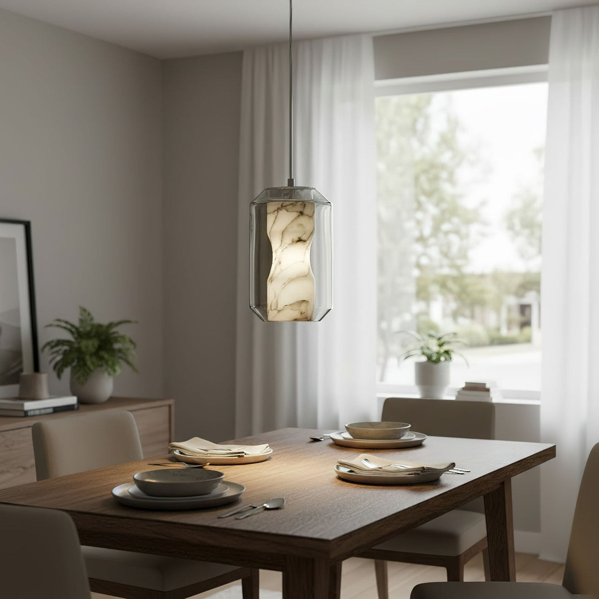 Yikia Alabaster Glass Cylinder Pendant Light