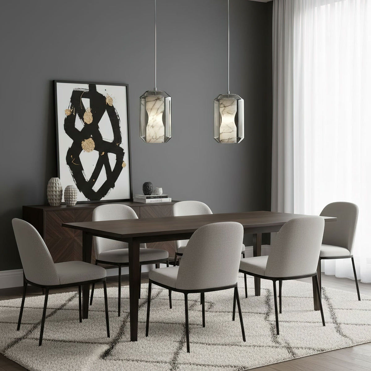 Yikia Alabaster Glass Cylinder Pendant Light