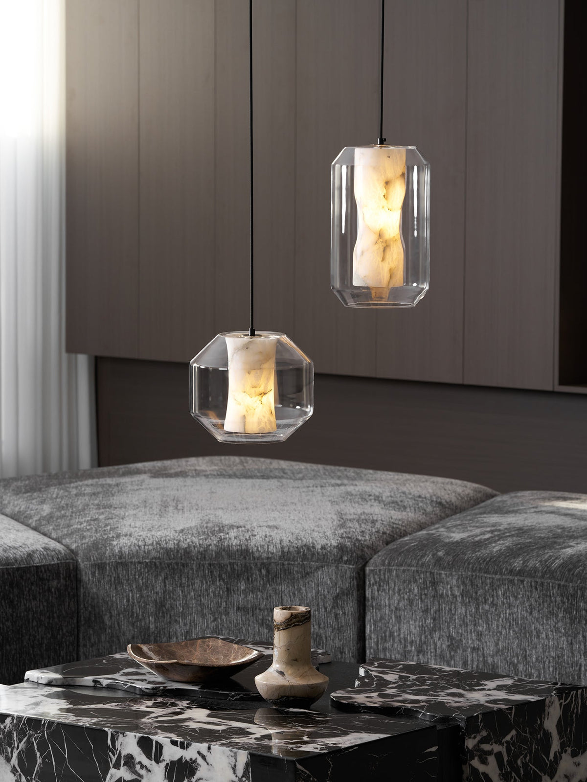 Yikia Alabaster Glass Cylinder Pendant Light