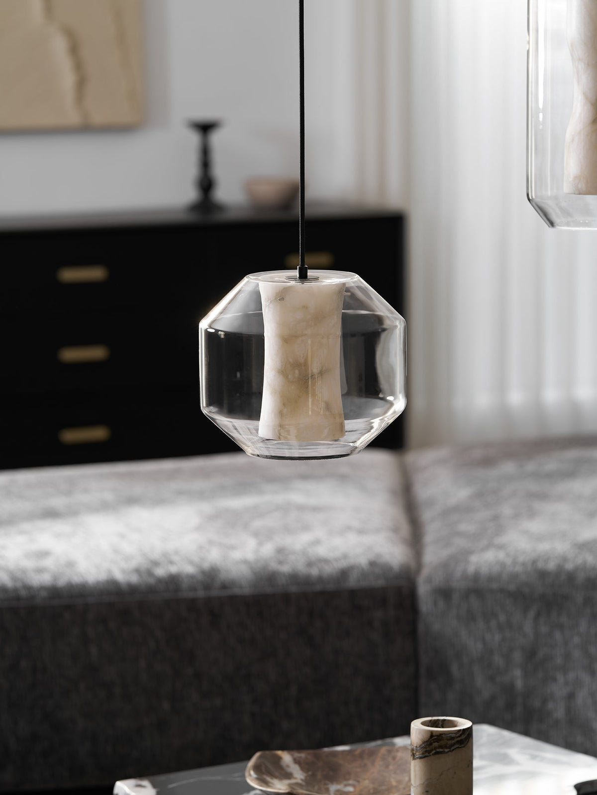 Yikia Alabaster Glass Cylinder Pendant Light