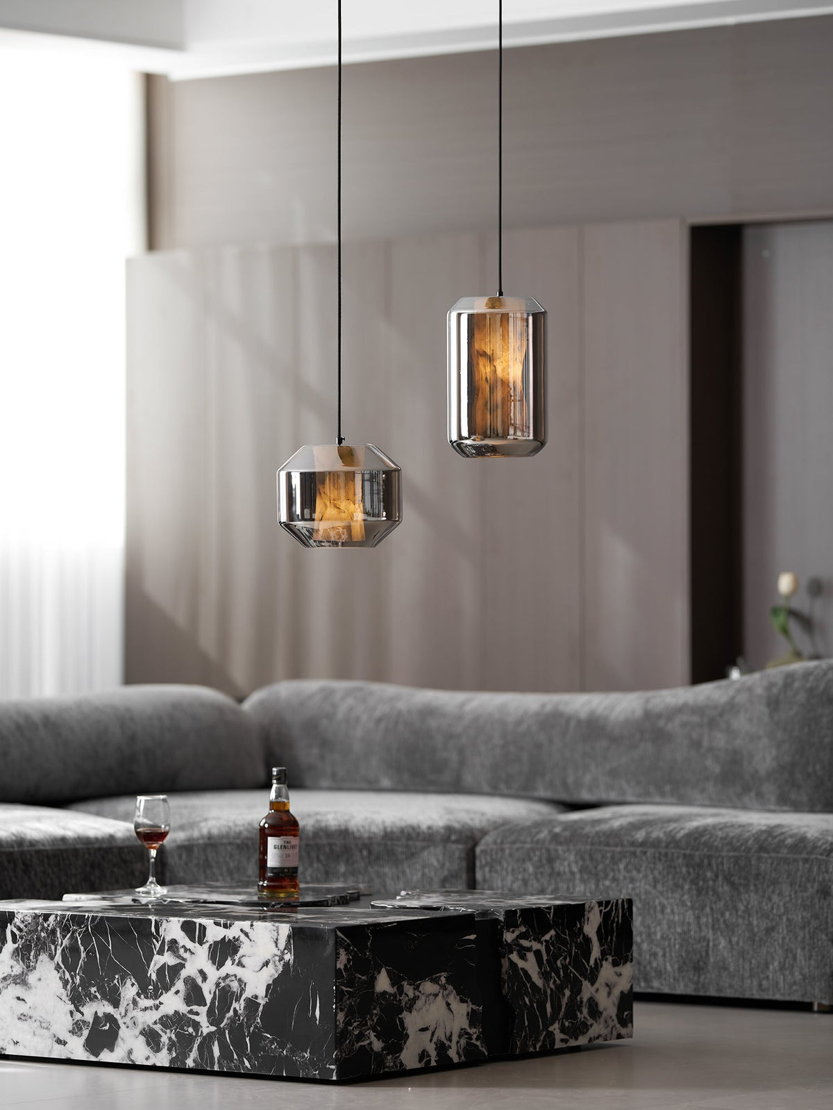Yikia Alabaster Glass Cylinder Pendant Light