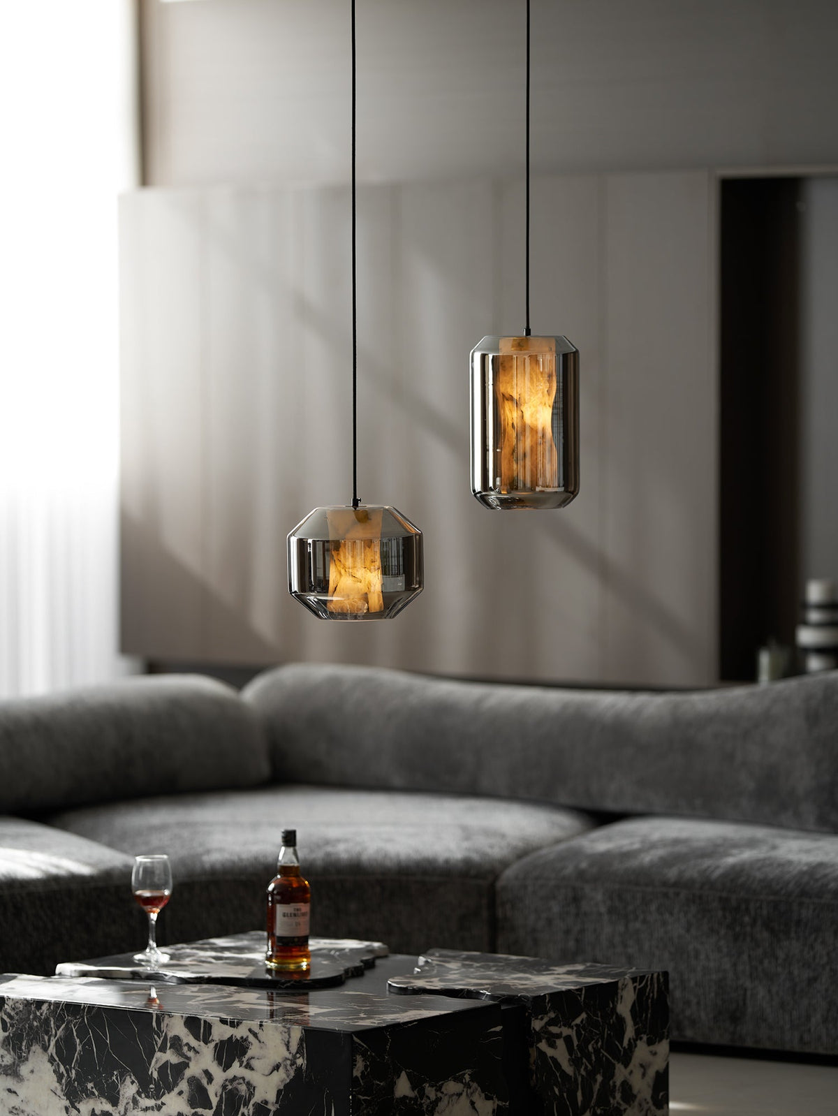 Yikia Alabaster Glass Cylinder Pendant Light