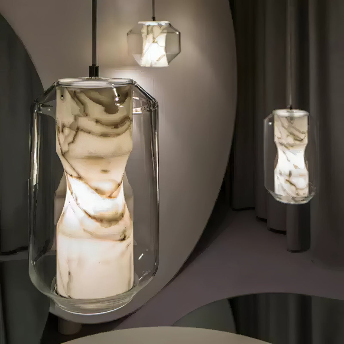 Yikia Alabaster Glass Cylinder Pendant Light