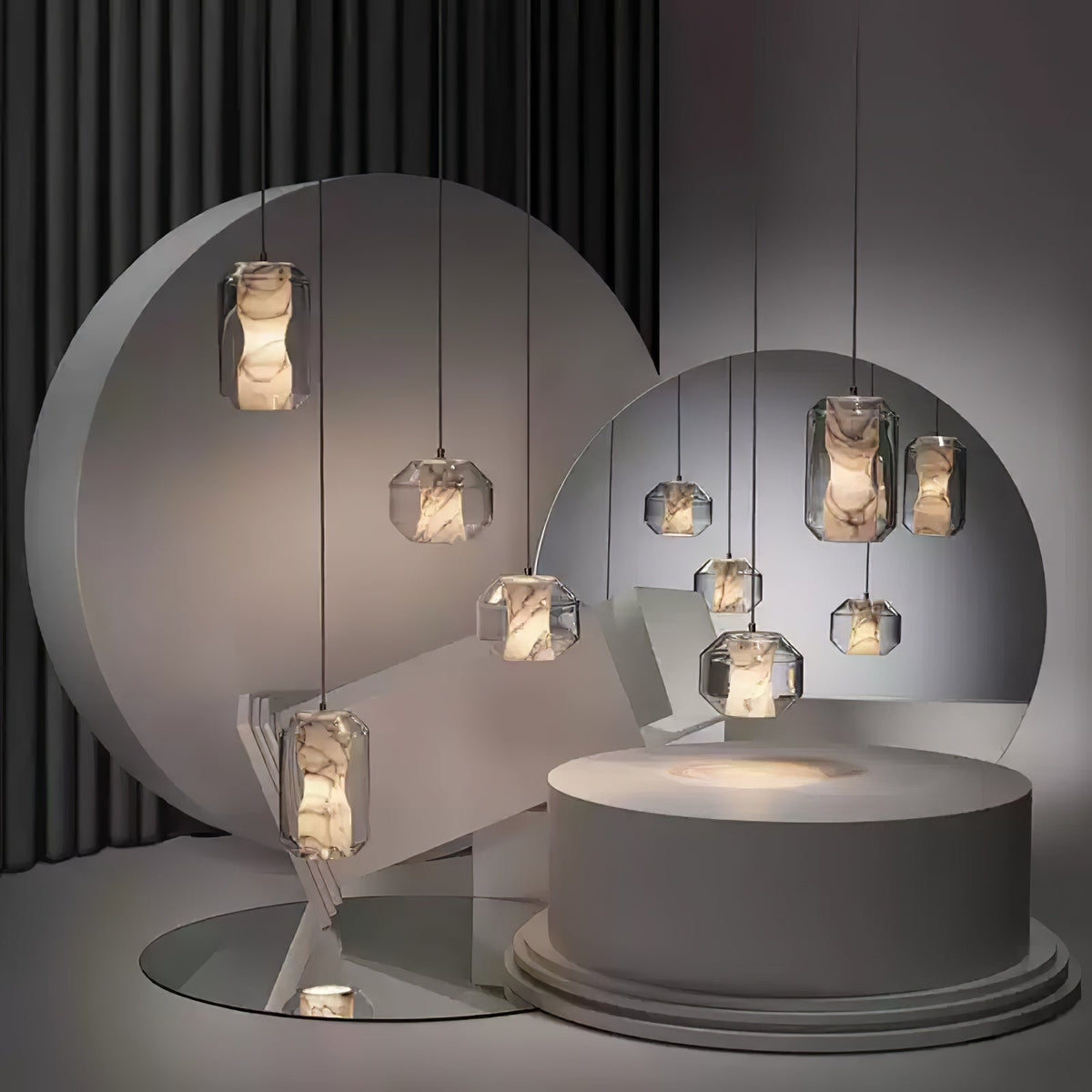 Yikia Alabaster Glass Cylinder Pendant Light