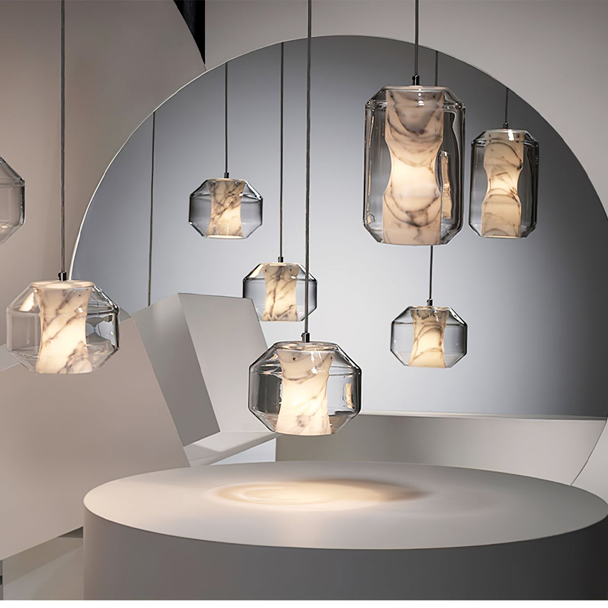 Yikia Alabaster Glass Cylinder Pendant Light