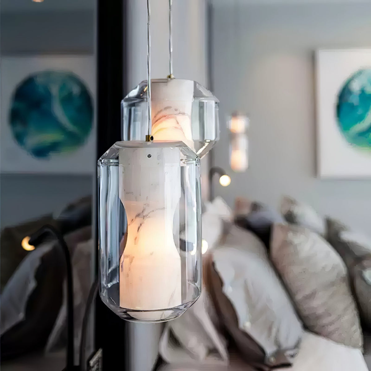 Yikia Alabaster Glass Cylinder Pendant Light