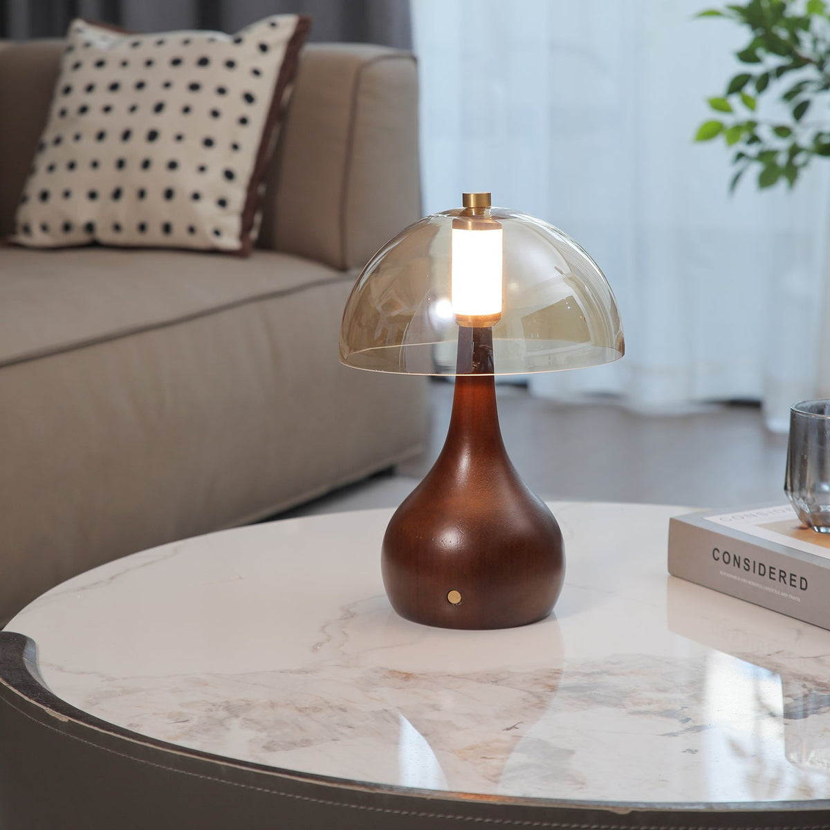 Aurae Wood & Glass Modern Table Lamp