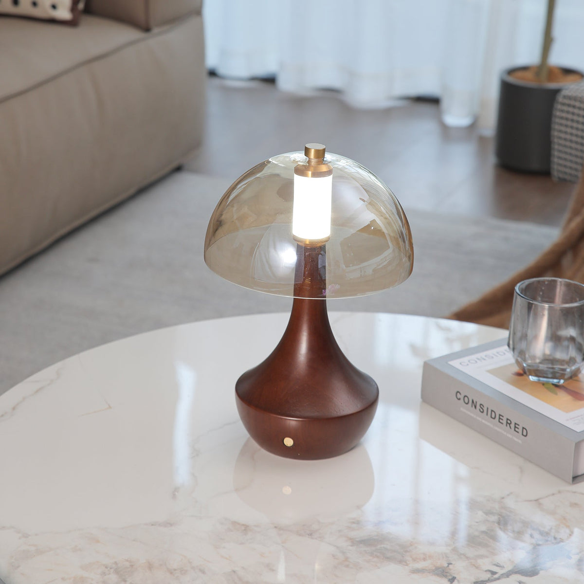 Aurae Wood & Glass Modern Table Lamp