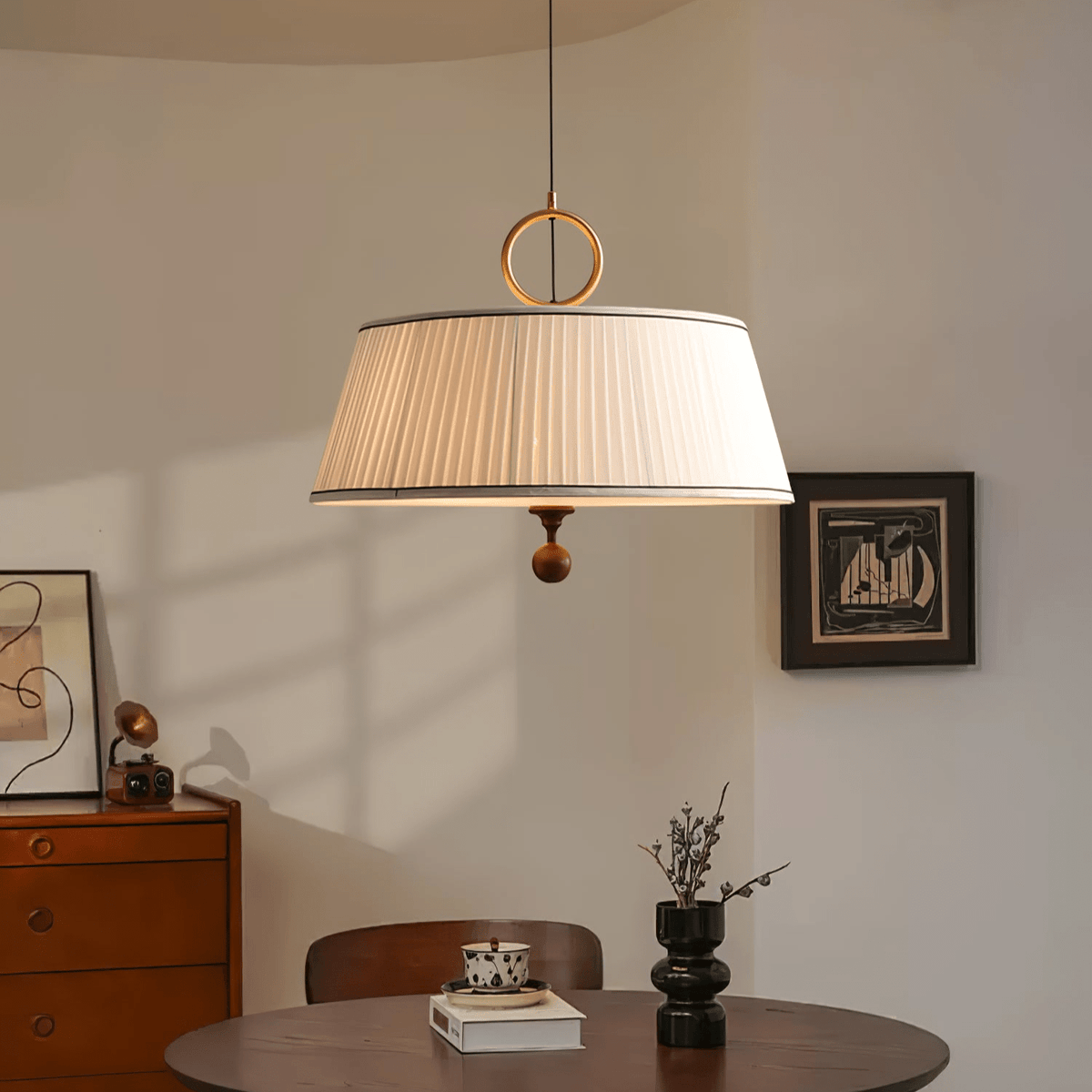 Quvlen Traditional Natural Wood Fabric Pendant Lamp