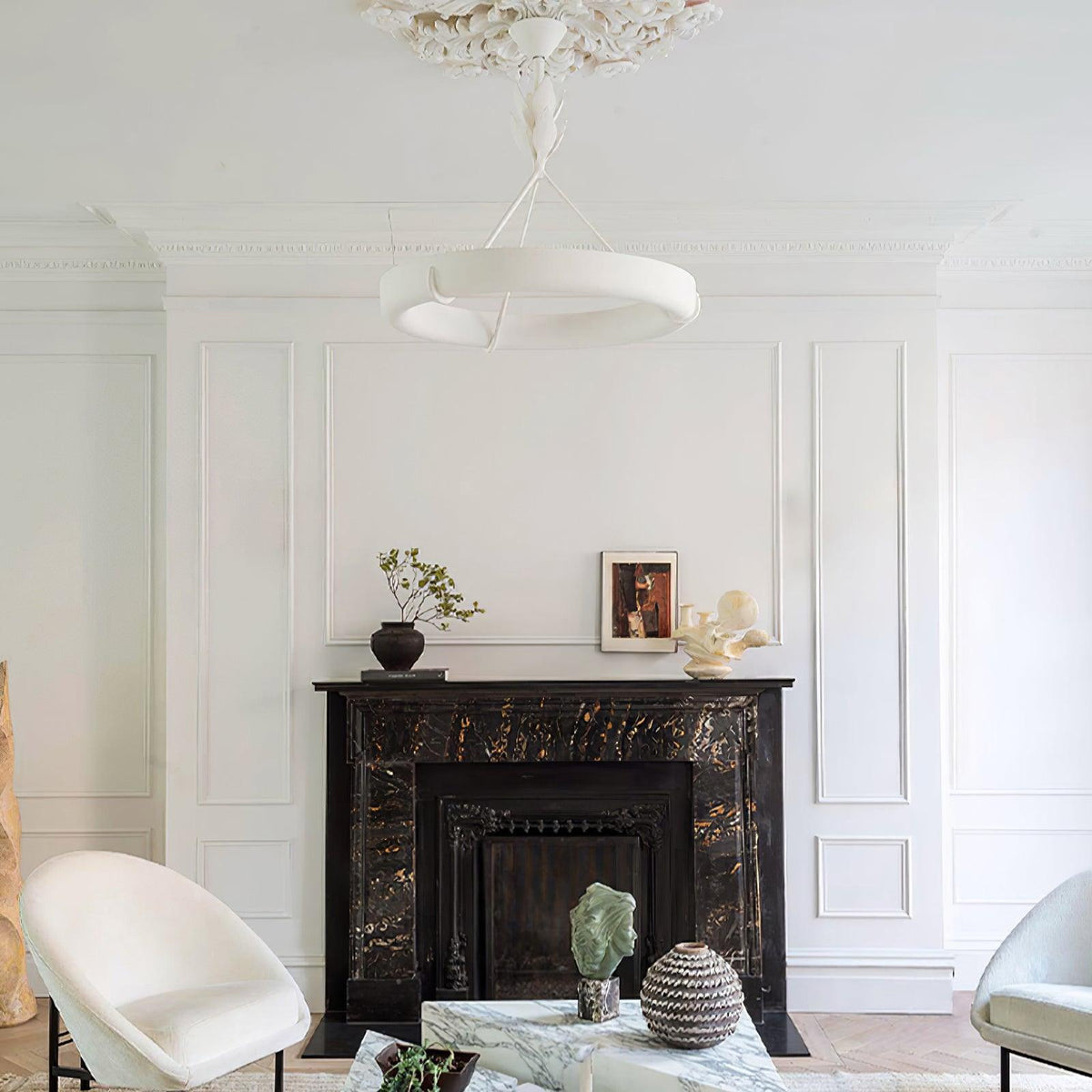 Eixor Chandelier Plaster White Floral Shape Minimalist