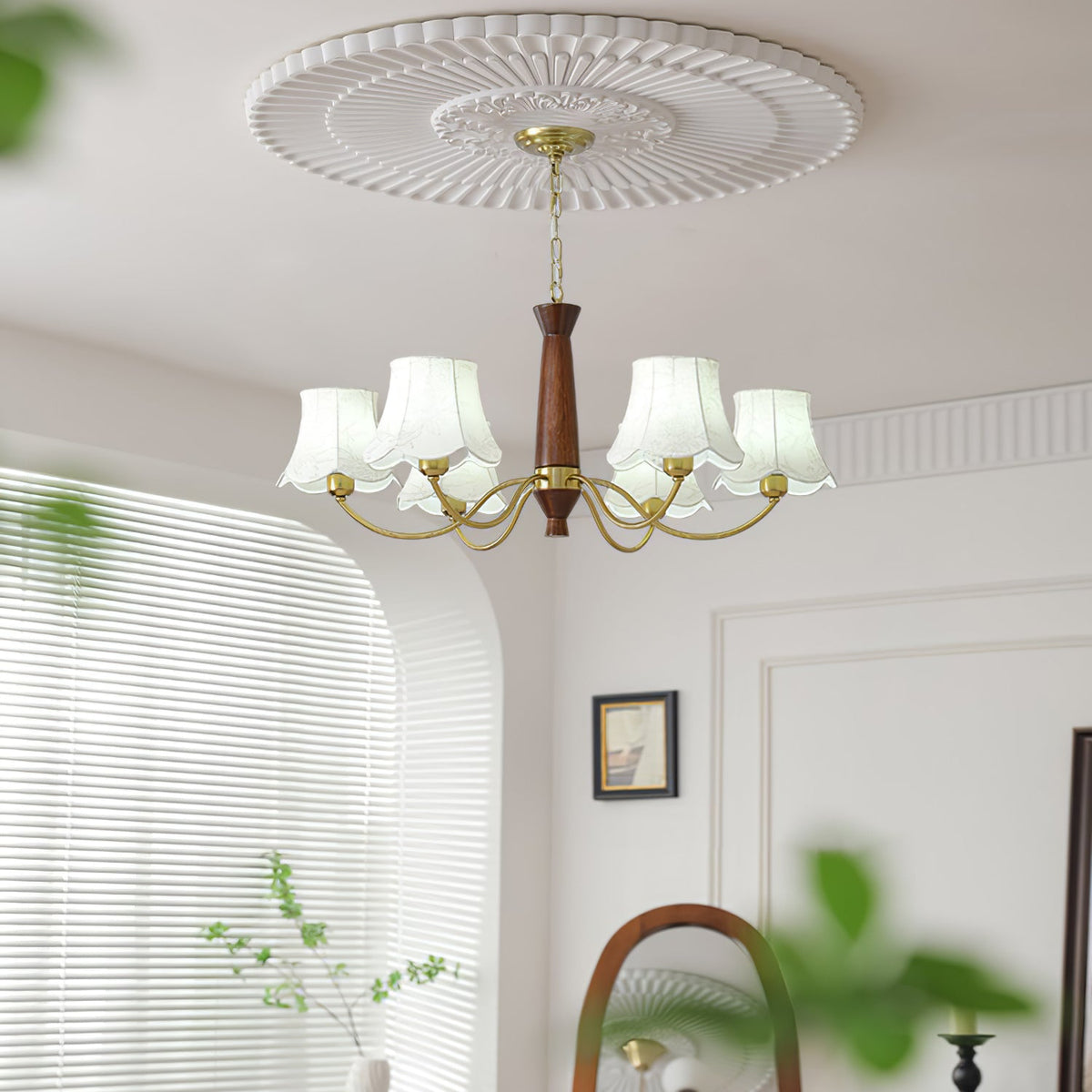 Kaelith Chandelier Brass Fabric Curved Arms